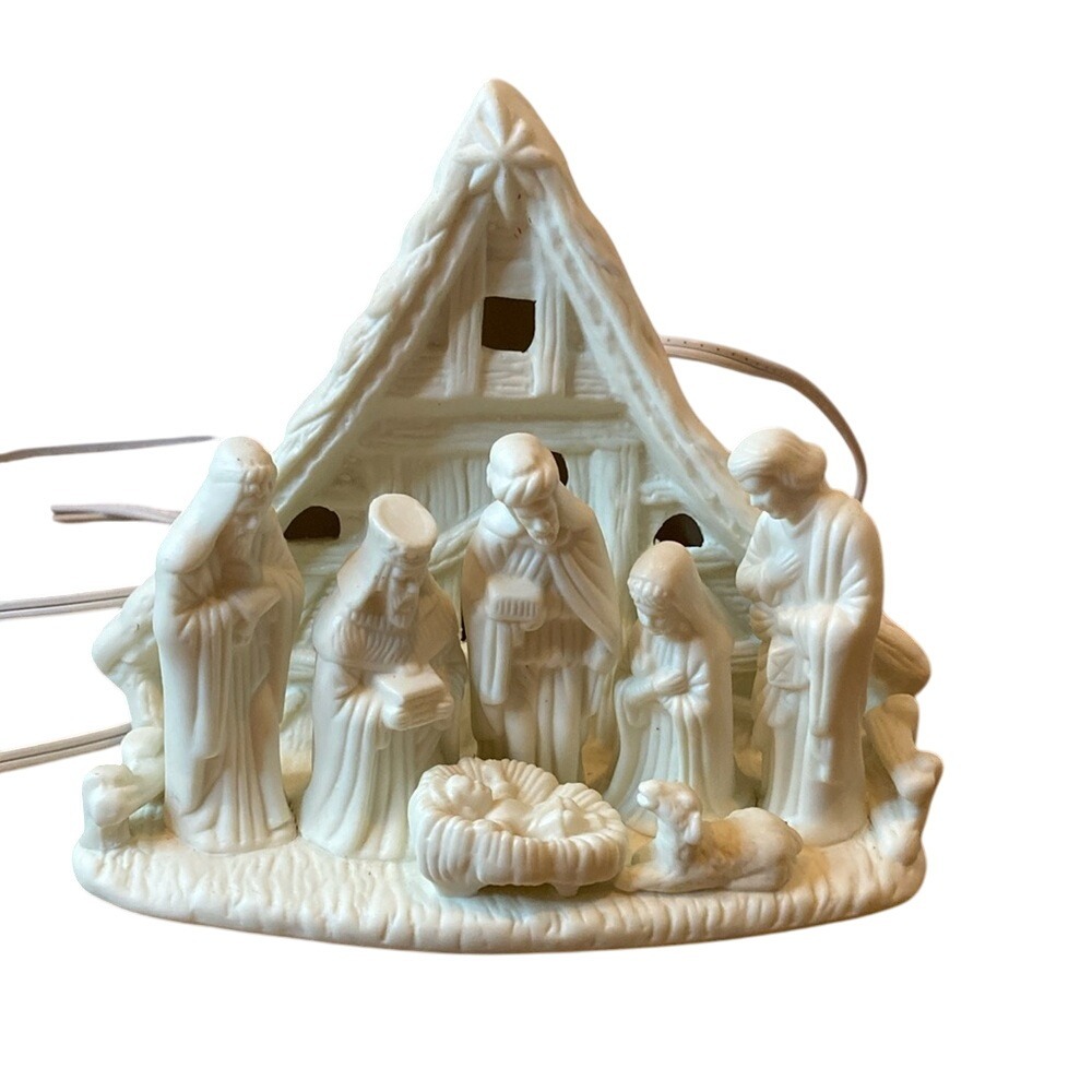 Christmas Holiday Ceramic Nativity Scene with Light Cream‎ Small